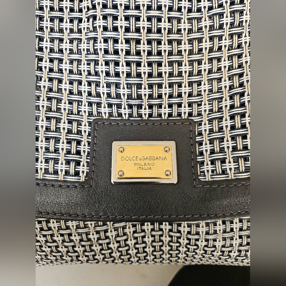 Dolce & Gabbana Black & White Large Sicily Woven Top Handle Bag - Picture 6 of 15